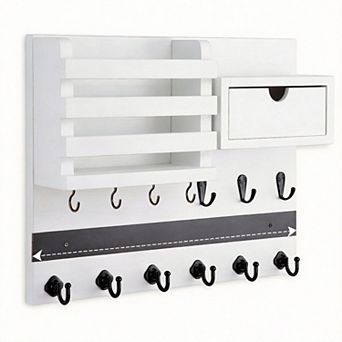 Rustic Key Mail Holder 13 Hooks Wall Mount with Drawer