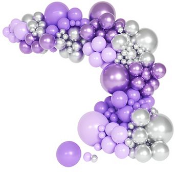 Grey & Purple Arch Kit Silver Balloon Garland 146 pc For Wedding, Shower Or Party Decorations