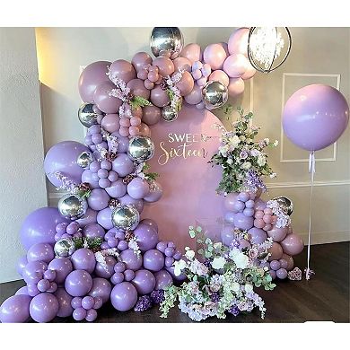 Grey & Purple Arch Kit Silver Balloon Garland 146pcs For Wedding, Shower Or Party Decorations