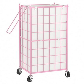Rolling Metal Wire Frame Laundry Basket with Removable Bag 100L