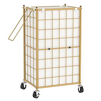 Rolling Metal Wire Frame Laundry Basket with Removable Bag 100L