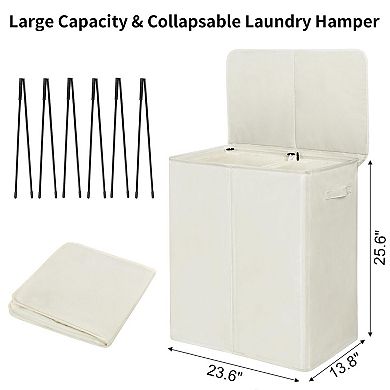 Double Laundry Hamper with Lid Removable Bags Collapsible 140L