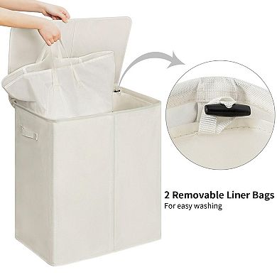 Double Laundry Hamper with Lid Removable Bags Collapsible 140L