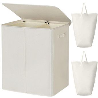 Double Laundry Hamper with Lid Removable Bags Collapsible 140L