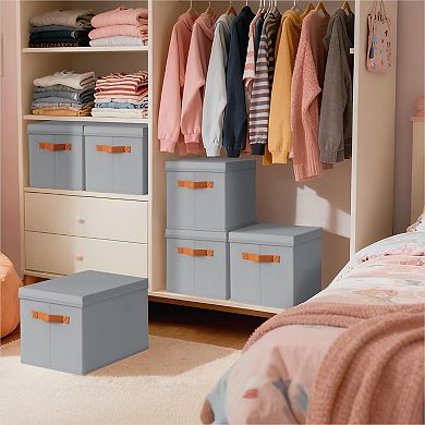 Foldable Fabric Storage Bins with Lids and Handles Save space 6pc