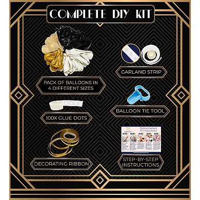 All-in-1 Black, White & Gold Balloon Garland Kit for Graduations, New Year's & Birthdays