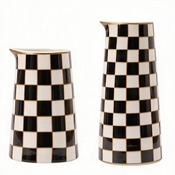 Checker Porcelain Vase Set of 2 5.5' High and 8' High