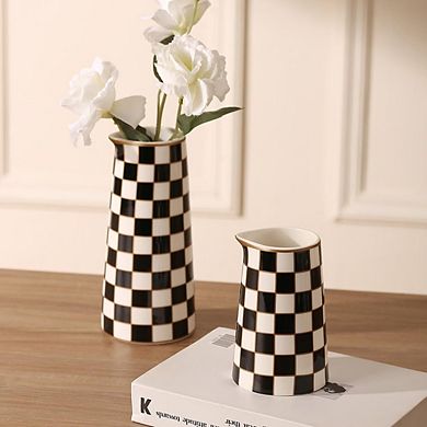 Checker Porcelain Vase Set of 2 5.5' High and 8' High