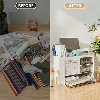 3-Drawer Desk Organizer 8-Compartment Pen Holder