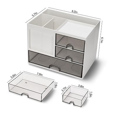 3-Drawer Desk Organizer 8-Compartment Pen Holder