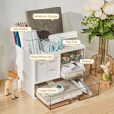 3-Drawer Desk Organizer 8-Compartment Pen Holder