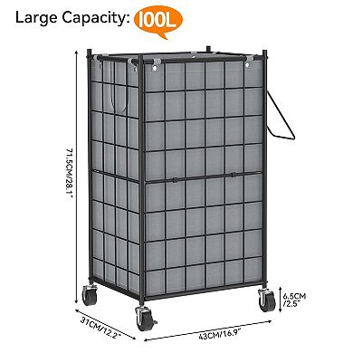 Rolling Metal Wire Frame Laundry Basket with Removable Bag 100L