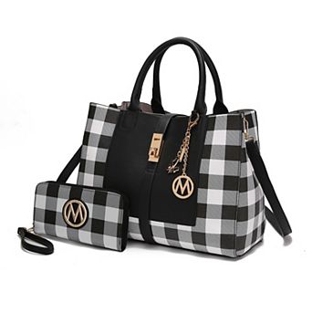 MKF Collection Yuliana Checkered Satchel Bag & Wallet 2 pc Set