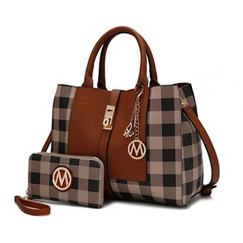 MKF Collection Yuliana Checkered Satchel Bag & Wallet 2 pc Set