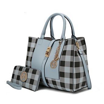 MKF Collection Yuliana Checkered Satchel Bag & Wallet 2 pc Set