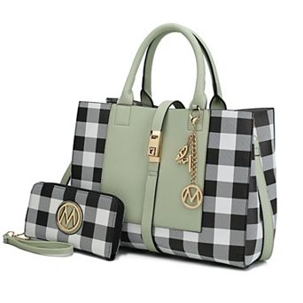 MKF Collection Yuliana Checkered Satchel Bag & Wallet 2 pc Set