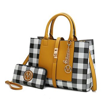 MKF Collection Yuliana Checkered Satchel Bag & Wallet 2 pc Set