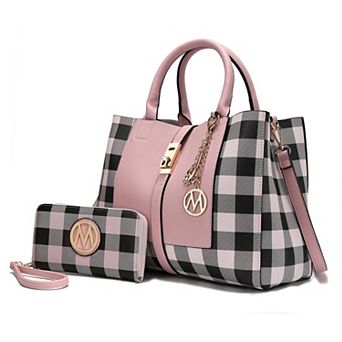 MKF Collection Yuliana Checkered Satchel Bag & Wallet 2 pc Set