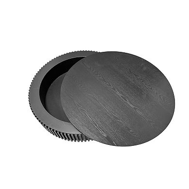 39.4" Round Modern Wood Veneer Storage Coffee Table