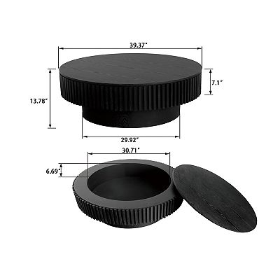 39.4" Round Modern Wood Veneer Storage Coffee Table