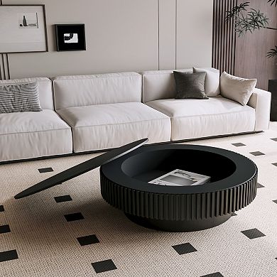 39.4" Round Modern Wood Veneer Storage Coffee Table