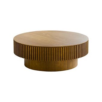 39.4" Round Modern Wood Veneer Storage Coffee Table