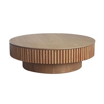39.4" Round Modern Wood Veneer Storage Coffee Table