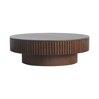 39.4" Round Modern Wood Veneer Storage Coffee Table