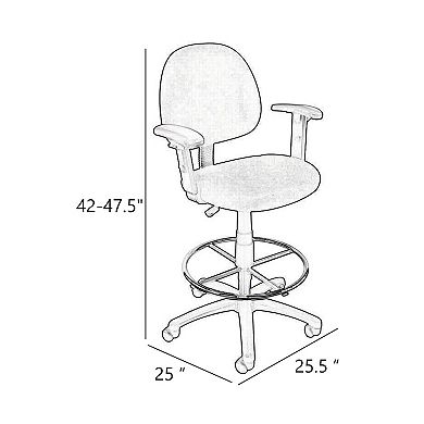 Jea Drafting Stool Chair, Adjustable Arms, Tweed, Round Footring