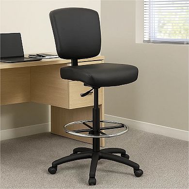 Hya Heavy Duty Swivel Office Stool with Footring, Black Cushions