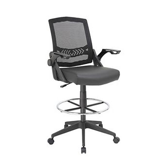 Drafting Stool Chair, Flip-Up Arms, Black Linear Mesh, Chrome Footring