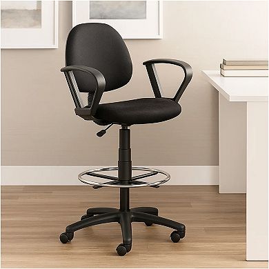 Jea Drafting Stool Chair, Loop Arms, Tweed, Round Footring