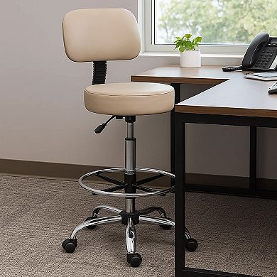 Fea Medical Drafting Stool, Vinyl, Low Back and Padded Seat, Chrome