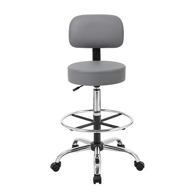 Fea Medical Drafting Stool, Vinyl, Low Back and Padded Seat, Chrome