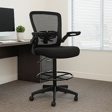 Dea Drafting Stool Chair, Flip-Up Arms, Mesh, Footring