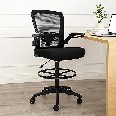 Dea Drafting Stool Chair, Flip-Up Arms, Mesh, Footring