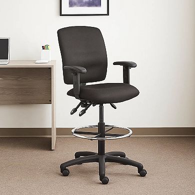 Jea Drafting Stool, Seat Tilt Lock, Adjustable Arms, Black Crepe