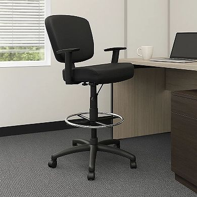 Hya Heavy Duty Swivel Office Stool, Footring & Adjustable Arms, Black