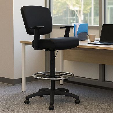 Hya Heavy Duty Swivel Office Stool, Footring & Adjustable Arms, Black