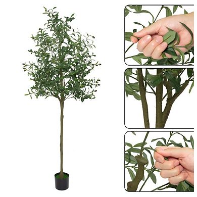 Faux Olive Tree , Fake Black Olive Tree with Pot, Indoor Tall Artificial Plants