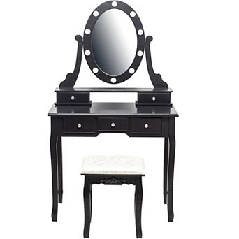 Modern Makeup Vanity, Girls Vanity Set with Lighted Mirror and Cushioned Stool, Make Up Table