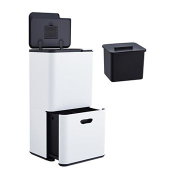 16 Gal Trash Can, 2 Compartment Garbage Can with Compost Bin,Removable Inner Bucket