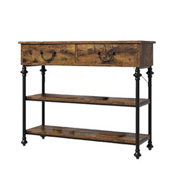 Space-Saving Narrow Console Table with 2 Drawers & Open Shelves