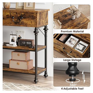 Space-Saving Narrow Console Table with 2 Drawers & Open Shelves