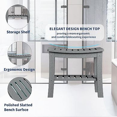 HDPE Shower Bench with Storage Shelf, Waterproof Shower Seat Stool Chair , Shower to Sit On