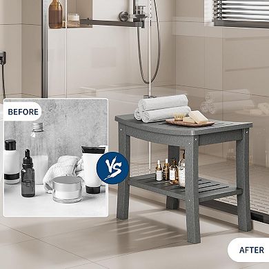 HDPE Shower Bench with Storage Shelf, Waterproof Shower Seat Stool Chair , Shower to Sit On