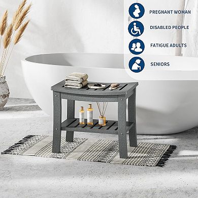 HDPE Shower Bench with Storage Shelf, Waterproof Shower Seat Stool Chair , Shower to Sit On