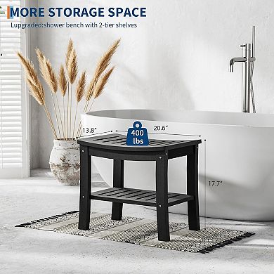 HDPE Shower Bench with Storage Shelf, Waterproof Shower Seat Stool Chair , Shower to Sit On