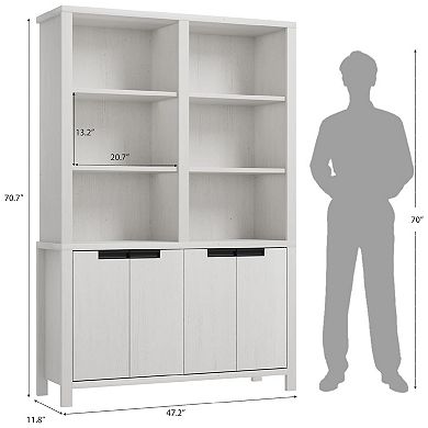 Double Row Cabinet Door Bookshelf, Large Capacity PB and MDF Board Bookcase