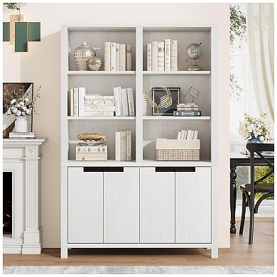 Double Row Cabinet Door Bookshelf, Large Capacity PB and MDF Board Bookcase